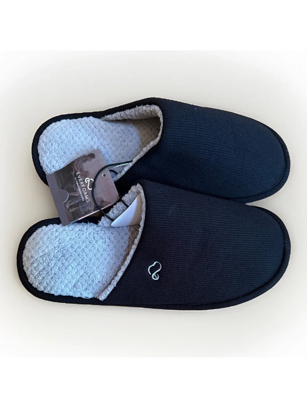 NWT NEW Everfoams Men’s Black House Mule Slippers Memory Foam Medium 9 10